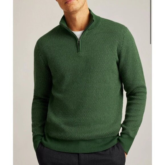 Bonobos Washable Cotton Cashmere Green Printed Half Zip Sweater Golf Preppy XL - Picture 2 of 9